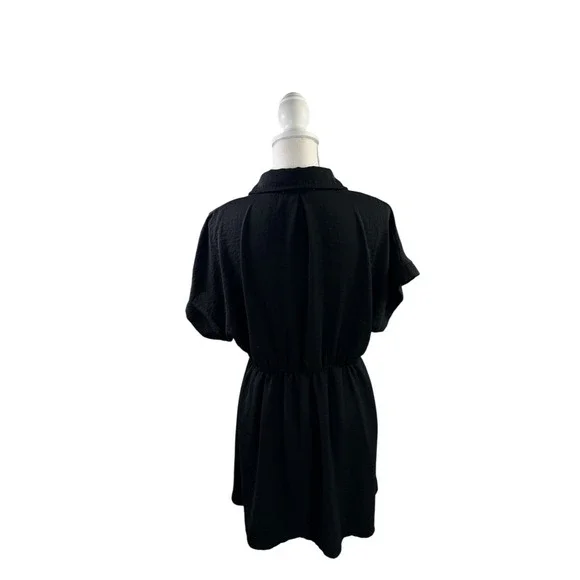 SHE + SKY Black Collared Short Sleeve Button Shirt Dress Size L - Picture 5 of 6